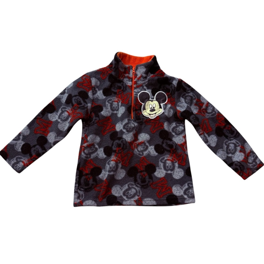 Disney Mickey Mouse Toddler Fleece Pullover Grey Quarter Zip Sweatshirt Size 3T